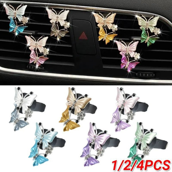 1-2-4PCS Butterfly Shape Car Perfume Clip Decoration Fragrance Natural Smell Air Freshener Vent Clip Air Conditioner Outlet Vent Decoration Clips