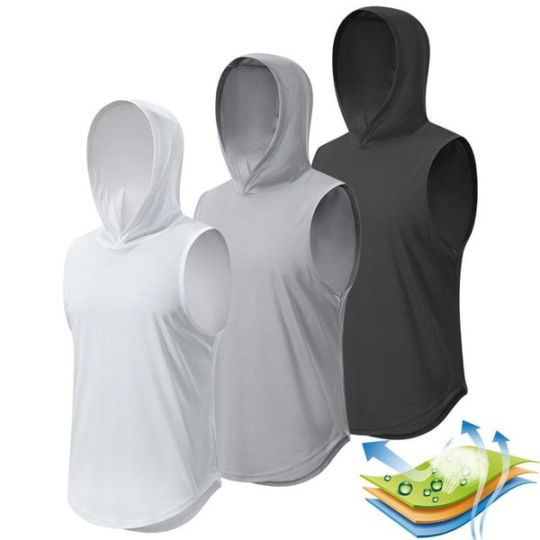 Men's Workout Hooded Tank Tops Bodybuilding Muscle Cut Off T Shirt Sleeveless Gym Hoodies Mesh Quick Dry Athletic Training Fitness Vest Sport Running