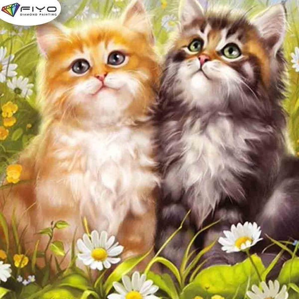FIYO Two Cats Diamond Painting Kits For Adults DIY 5D Diamond Mosaic Diamond Painting Home and Kitchen Fashion Canvas Pictures Wall Decoration Gifts