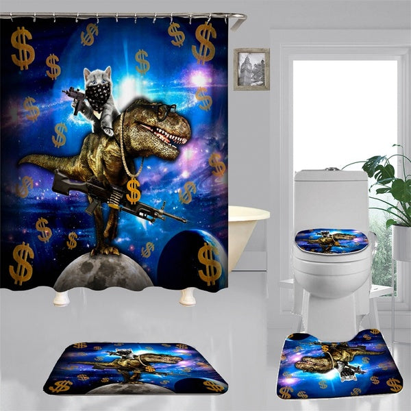 Espace Chat Équitation Dinosaure Salle De Bains Rideau De Douche Étanche Rideau De Bain Ensembles Toile De Couverture Tapis Antidérapant Salle De Bai