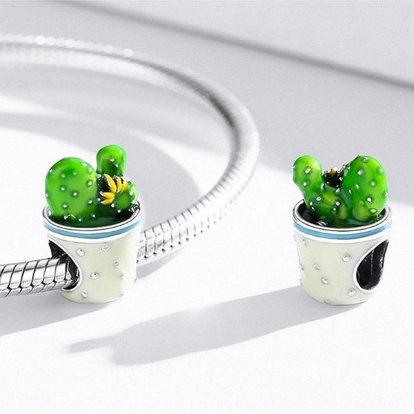 925 argent Sterling Cactus charme vert émail plante perles en pot Fit bracelets porte-bonheur fabrication de bijoux à bricoler soi-même