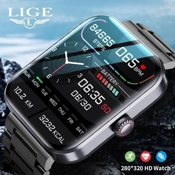 2023 LIGE 280 * 320 HD Écran Smart Watch Hommes Carré Smart Bracelet Surveillance de la Glycémie Professionnel Sport Bracelet Fitness Montre pour And