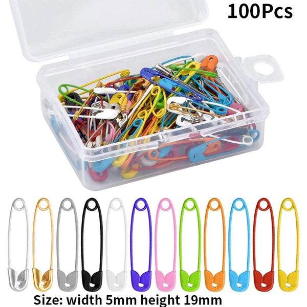100Pcs Safety Pins Colored Metal Safety Pins with Storage Box Small Safety Pins for Clothes DIY Crafts Sewing Home