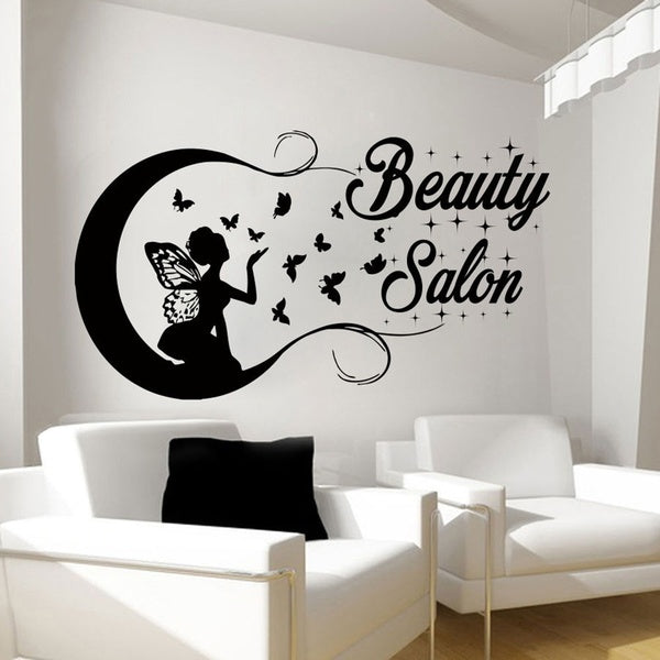 Butterfly Girl Silhouette Wall Stickers Beauty Salon Butterflies Hair Vinyl Wall Decal Woman Decor Stickers Fashion Decals