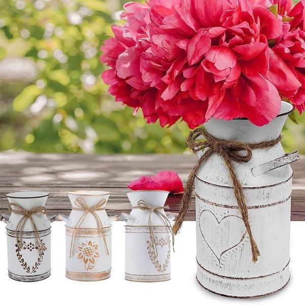 Metal Milk Can Rustic Galvanized Vase with Handle Primitive Decorative Flower Vase Mini Pitcher for Home Living Room Kitchen Farmhouse Decoration