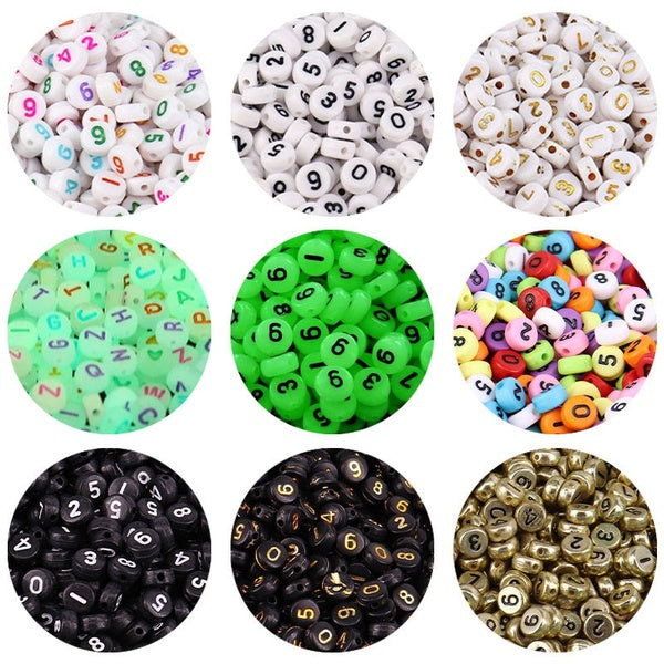 50-100-200pcs 4*7mm Luminous Acrylic Number Beads Candy Color Spacer Beads For Jewelry Making DIY Children Kids Necklace Bracelet