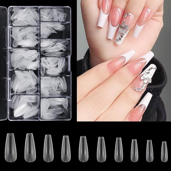 Nail Tips 500pcs Pre-shaped Half Matte Full Cover Fake Nails 10 Sizes Gel Nail Tips Full Cover Acrylic False Nails Press on Nails Extension Home DIY