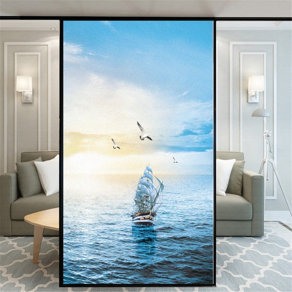 Window Film Frosted Stained Window Film Static Cling No Glue Window Privacy Film Sail The Sea Privacy Window Decals Window Stickers 60 Size