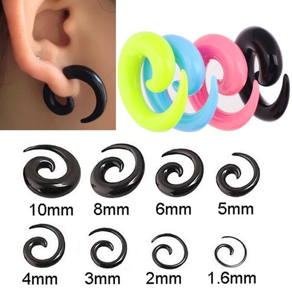 Boucles d'oreilles gothiques en acrylique, 1 paire, spirale conique, Tunnel de chair, anneaux d'oreille, Piercing, civière, bouchons d'étirement, bij