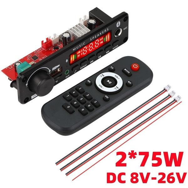 2x75W stereo, powered Bluetooth MP3 decoder board with call recording by 8V-26V FM radio with microphone USB TF car audio speaker hands-free music pl