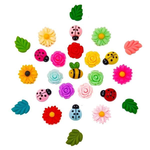 15 Pcs Decorative Thumbtacks Colorful Floret Daisy Rose Beatles and Bees Pushpins for Feature Photo Wall Whiteboard Corkboard Holding Paper Family Sc