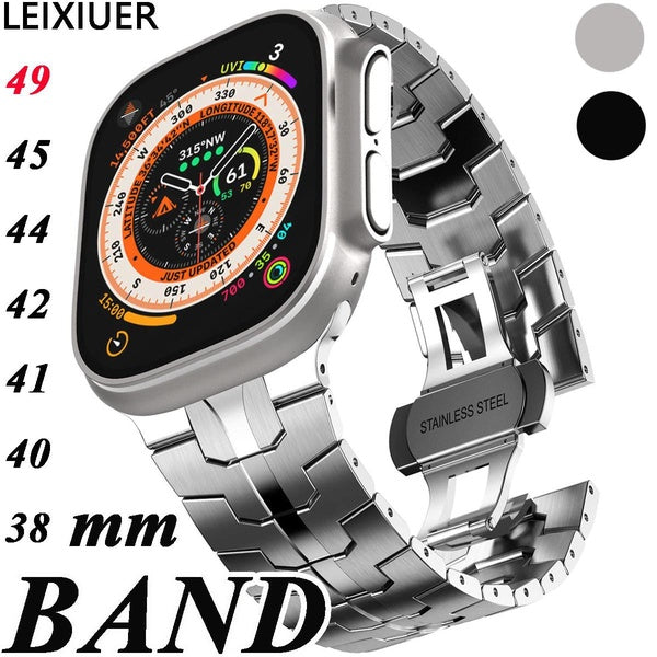 LEIXIUER Luxury Metal Adjustable Strap for smartWatch Band Ultra 49mm 8 7 41mm 45mm Fashion Stainless Steel Bracelet for iWatch Series 6 SE 3 4 5 42m