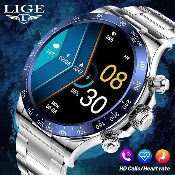 LIGE Smartwatch Business Smart Watch For Men Body Temperature Measurement Health Monitoring GPS Motion Tracking Bluetooth Call Watch Man 2023