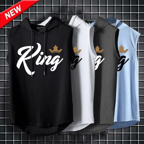 New King Men's Workout Tank Top Sleeveless Get Fit Hooded Cut Off Shirt Lace-up Bodybuilding Muscle T Shirts S-3XL