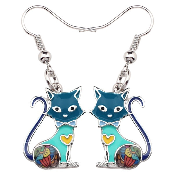 Émail Alliage Nouveauté Assis Chat Chaton Boucles D'oreilles Nouveauté Animaux Animaux Long Dangle Drop Bijoux pour Dames Filles Femmes Cadeau Charme