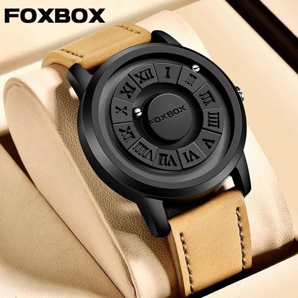 LIGE FOXBOX Fashion Design Watch Creative Scrolling Pointer magnetic force Personality Watch for Men Leather Waterproof Casual Sport Writswatch Uhren