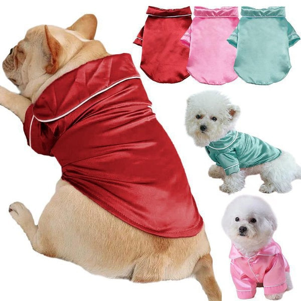Summer Dog Pajamas Soft Silk Lapel Pet Shirts Loungewear Puppy Two-Legged Quick Dry Sleepwear with Buttons Cat Pjs for Small Medium Dog