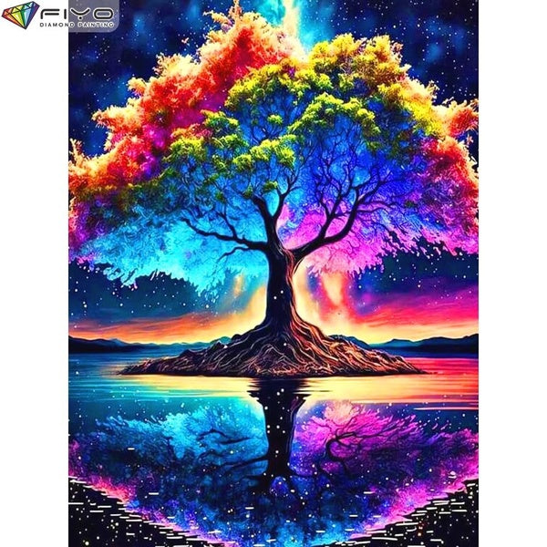 FIYO DIY 5D Trees Diamond Painting Kit for Adults, Full Drill Diamond Painting, Diamond Art Canvas Crafts Cross Stitch Crystal Embroidery Home Wall D