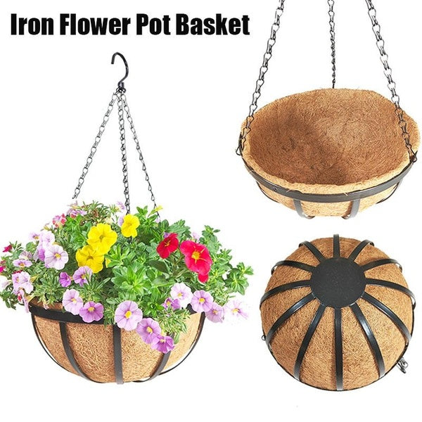 1pc 25.5cm-10in Hanging Coconut Vegetable Flower Pot Basket Liners Planter Garden Decor Iron Art