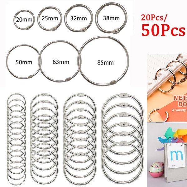 20-50pcs 20-85mm Silver Metal Loose Leaf Book Binder Hinged Rings Keychain Album Scrapbook Craft Open Rings Office Binder Hoops