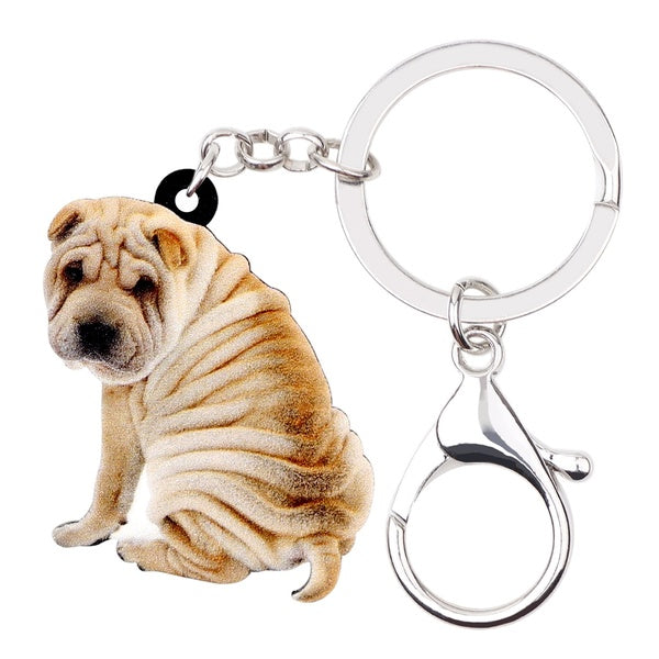 Acrylic Cute Shar Pei Dog Keychains Jewelry Animal Pendants Keyrings Decoration Ornaments Handbags Car Purse Key Charms For Women Girls Teens Student