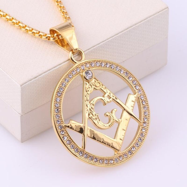 Pendentif rond en alliage AG pour hommes diamants pendentif placage maçonnique Vintage Hip Hop collier bijoux
