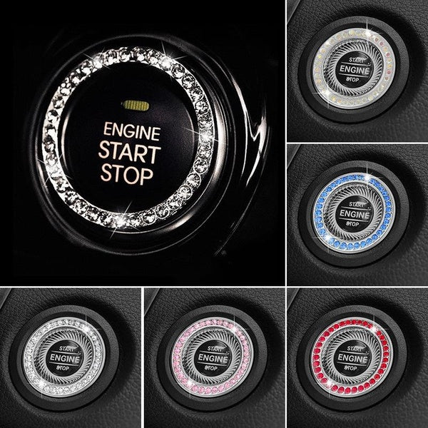 1-2PC Car Engine Start Stop Button Ring, Glitter Car Interior Decor Accessories for Auto Ignition Buttons & Knobs