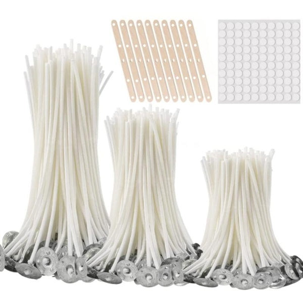 Smokeless Candle Wicks 2.5-20cm Pre-Waxed Cotton Core Wicks with Metal Sustainer Tabs DIY Handmade Candle Making Tools