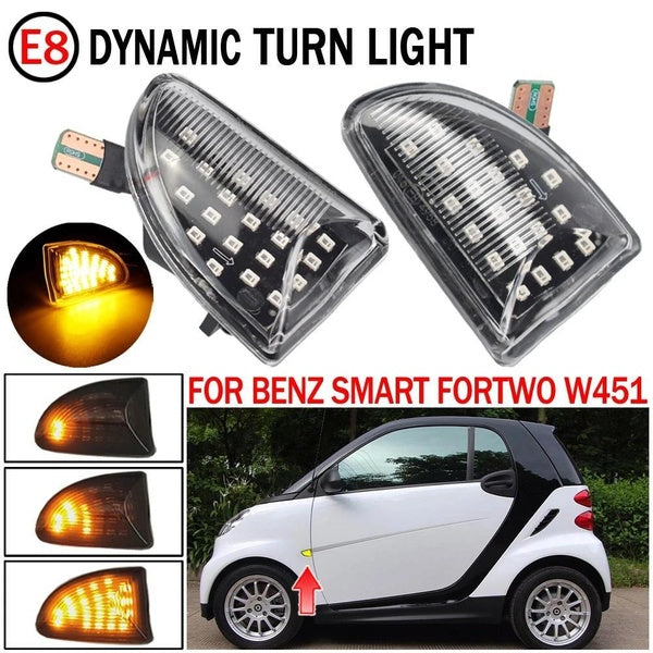 2PCS Smoked Lens Amber LED Dynamic Side Marker Light Turn Signal Lights for Smart Fortwo 451 MK1 & MKII 2007-2014