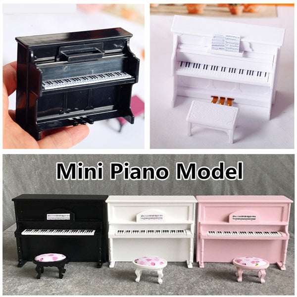 Doll House Piano Wooden-Plastic Dollhouse Furniture Miniatures Scene 1: 12 Mini Piano & Stool Kids Toy
