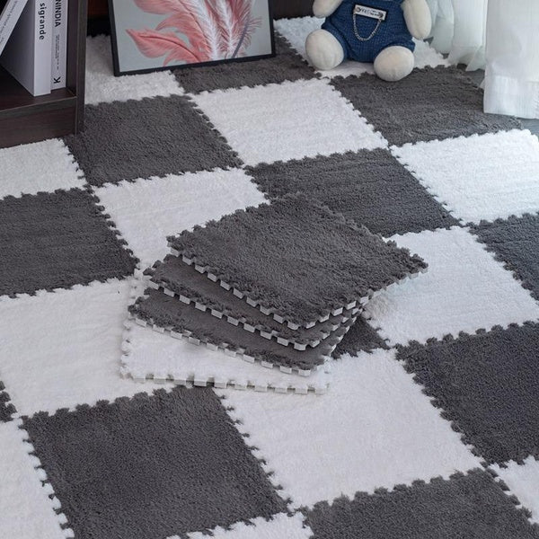 10-20pcs Splicing Carpet, Cream Wind Floor Mat, Patchwork Floor Mat, Plush Carpet, Bedroom Carpet, Foam Floor Mat, Living Room Patchwork Mat, Balcony