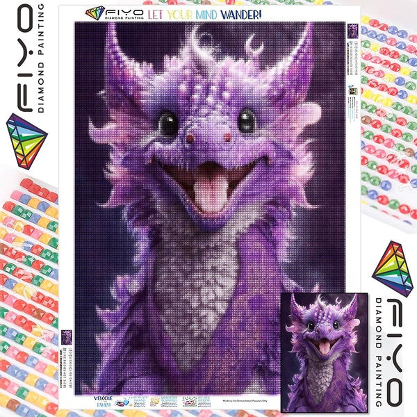 FIYO DIY 5D Smiling Dragon Diamond Painting Full Drill with Number Kits Home and Kitchen Fashion Mosaic Diamond Painting Canvas Wall Decoration Gift