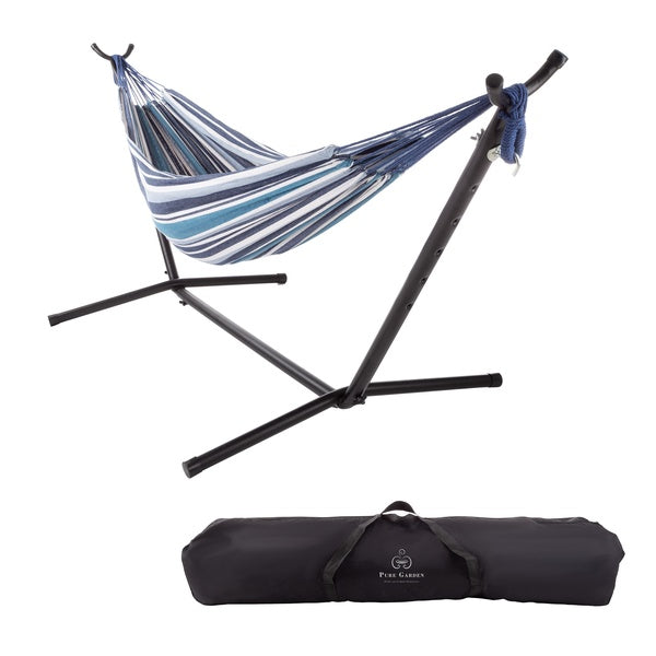 Double Brazilian Hammock with Stand Woven Cotton, 2-Person, Outdoor Swing