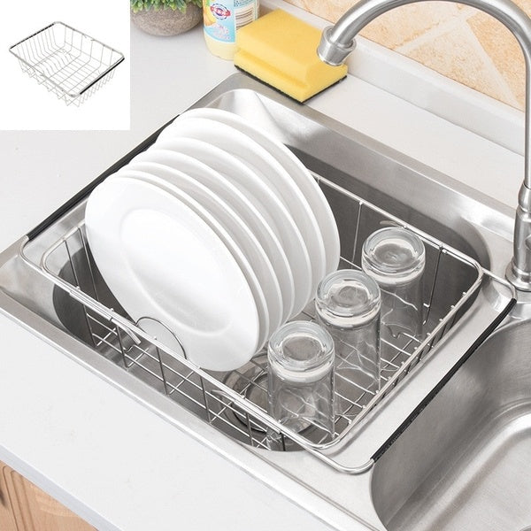 Kitchen Storage Organizer Dish Drainer Drying Rack Sink Holder Tray For Plates Bowl Cup Tableware Shelf Basket Adjustable Stainless Steel Dish Rack D