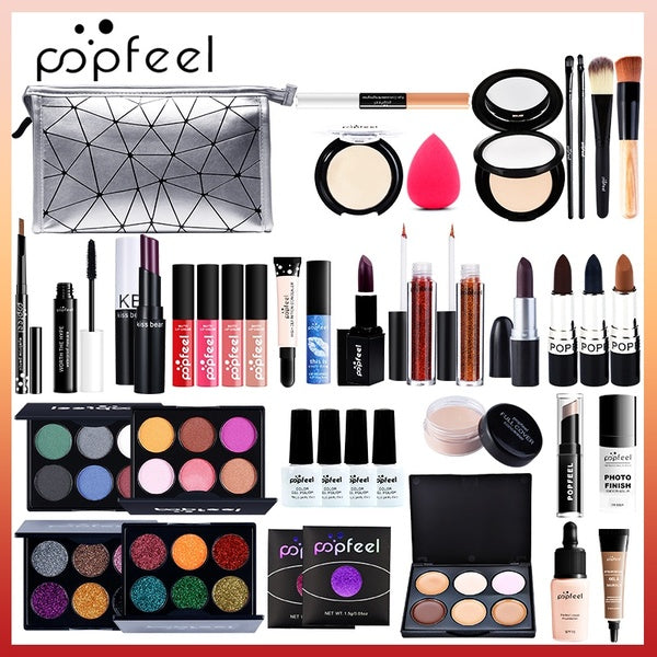 New Cosmetic Kit Lipgloss Lipgloss Face Foundation Nail Polish Multifunction Powder Puff Makeup Set Lip Balm Eyeshadow Palette With Makeup Bag