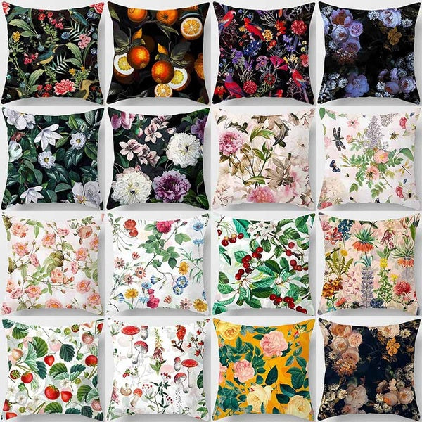 All kinds of plant flower cluster printing pillowcases, used for home decoration, car sofa cushion covers(45cm * 45cm)