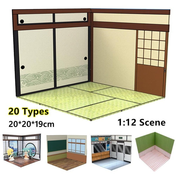 20*20*19cm Mini Dollhouse Secne Clay Figma Soldier Figure Play Mini Doll House Classroom Parking Lot Japanese-Chinese Style Room Folding Display Boar