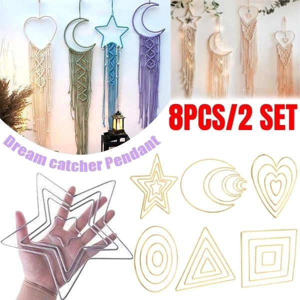 8PCS Dream Catcher Rings Metal Macrame Hoops Round Star Moon Heart Square Triangle Shape Macrame Rings for DIY Crafts Dream Catcher Making Home Wall