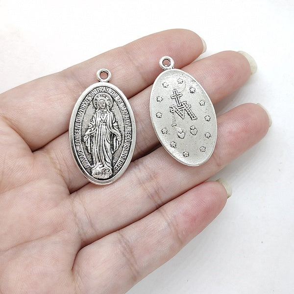 New 10pcs 34*19MM Handmade Retro Plated Silver Zinc Alloy Oval Religious Figure Charms Pendants for DIY Jewelry Accessories