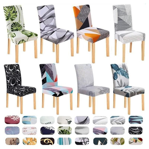 Solid -Printed Geometric Dining Chair Cover Spandex Elastic Chair Slipcover Case Stretch Chair Covers For Wedding Hotel Banquet Dining Room