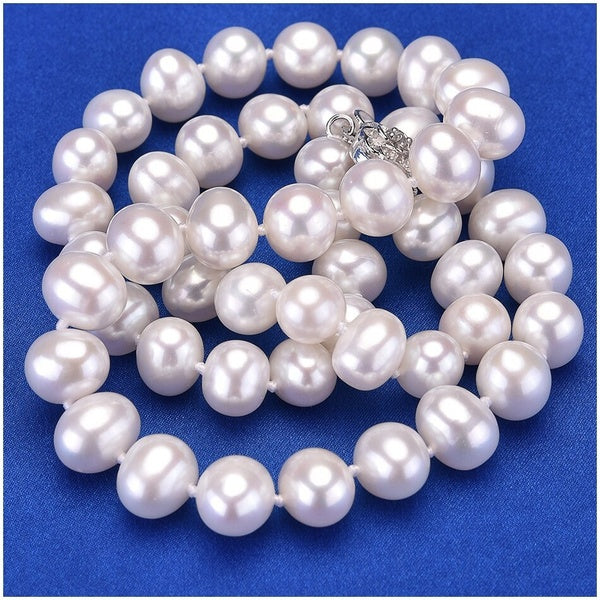 Good Luster 8-9MM White Natural Freshwater Pearl Choker Necklace Women Wedding Fine Jewelry FEIGE