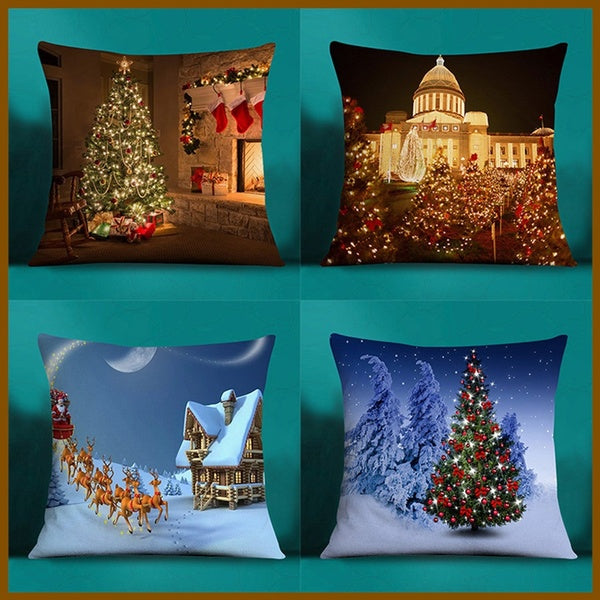 (18 inches * 18 inches) Christmas super soft pillowcase Christmas tree pillowcase Christmas snowman pillowcase sofa cushion cushion decorative pillow