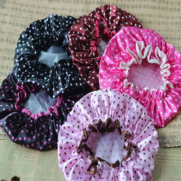 Women's Korean Fashion Satin Cloth Bath Cap EVA Waterproof Thickened Lace Stitching Shower Cap-hat Kitchen Cap Hair-treatment Cream Cap