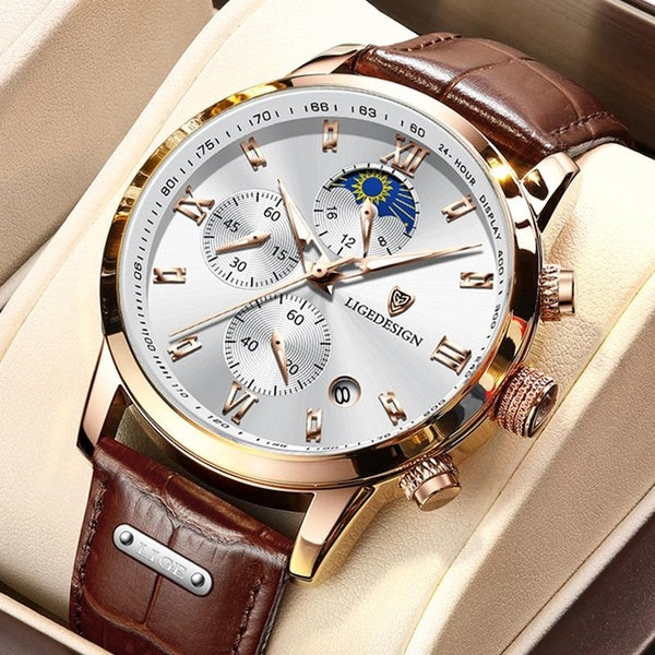 LIGE hommes montre de luxe en cuir étanche Sport Quartz montre-bracelet chronographe montre militaire pour hommes Relogio Masculino cadeau pour homme