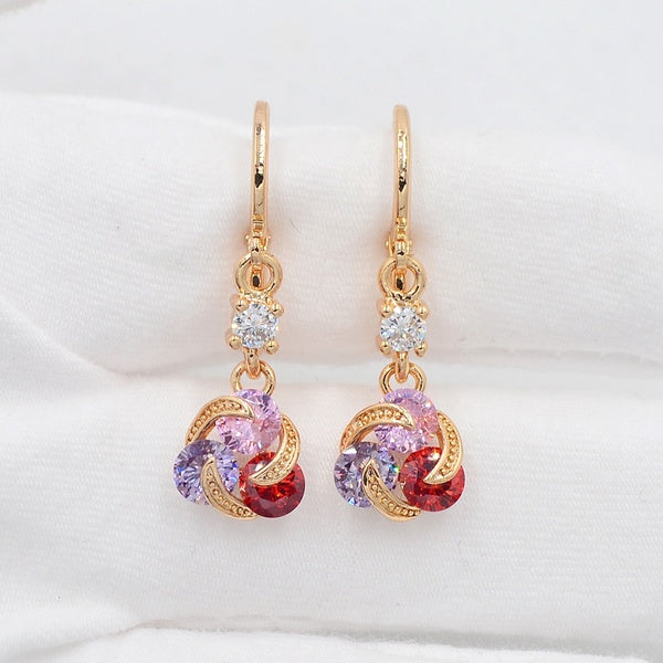 Boucles d'oreilles pendantes multicolores en forme de tourbillon rond avec zircon cubique CZ Bijoux
