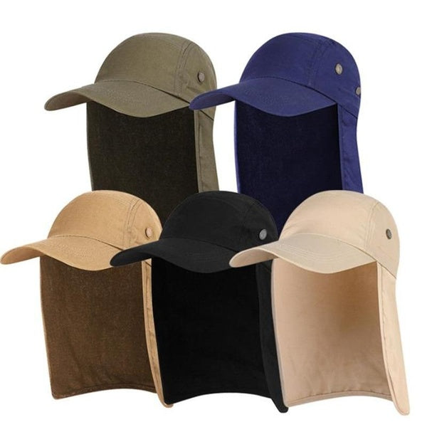 Fishing Mountain Baseball Cap Sun Visors Outdoor UV Protection with Removable Ear Neck Flap Cover for Hiking Camping Cycling