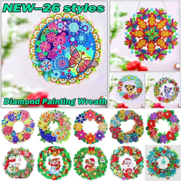 DIY Christmas Diamond Painting Wreath Diamond Embroidery Round Wreath 5D Diamond Painting Cross Stitch Hanging Christmas Decorative Gifts @#A09
