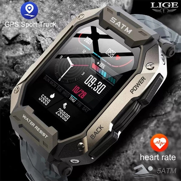 2022 Newest LIGE 1.71-inch Sport Smart Watch GPS tracking 5ATM Waterproof IP68 Outdoor Bluetooth SmartWatch for Swimming Health Monitor Watch