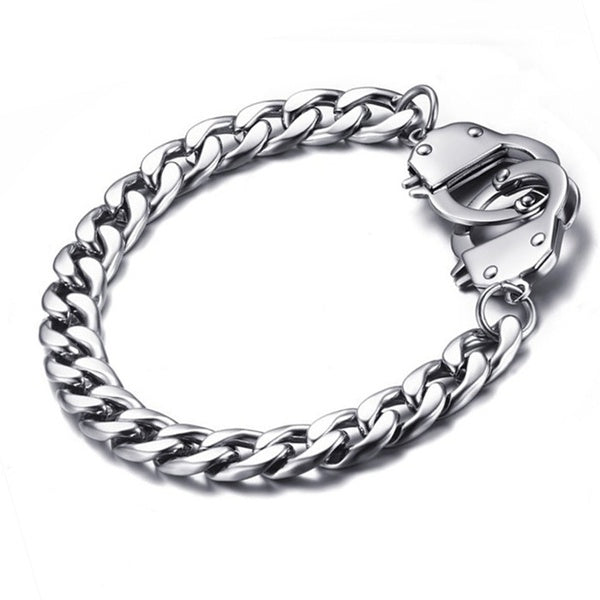 Mode 316L Acier Inoxydable Titane Argent Lien Chaîne Bracelet Manchette Bracelet Creative Charme Menottes Fermoir Hommes Gothique Biker Bijoux De Mil