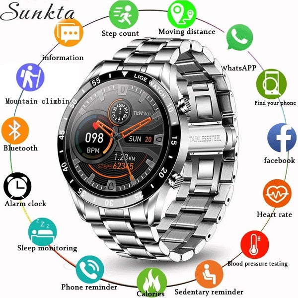 SUNKTA nouvelle marque de luxe hommes montres bande en acier Fitness montre fréquence cardiaque activité Tracker montre intelligente pour hommes